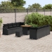 Juego de Sofá de Jardín de 11 Piezas con Cojines Negro Ratán Poli Acacia,  Sofá de Jardín de 2 Plazas con Cojines Negro Ratán Poli,  Juego de Comedor de Jardín de 3 Piezas con Cojines Negro Ratán Poli Acacia