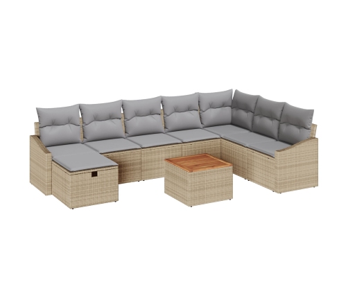 Conjunto de Sofá de Jardín de 9 Piezas con Cojines de Ratán Poliéster Beige