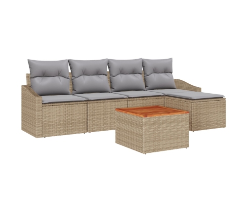 Conjunto de Sofá de Jardín  de 6 Piezas con Cojines Beige Ratán Sintético
