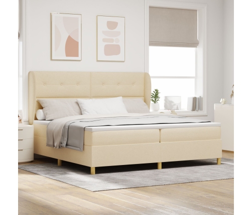Cama con somier  y colchón, crema, 200x200 cm, tela