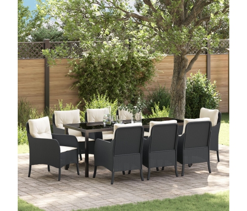 Conjunto de Comedor de Jardín  de 9 Piezas con Cojines Negro rattan Poliéster