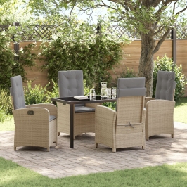 Juego de comedor de jardín de 5 piezas con cojines beige poliratán