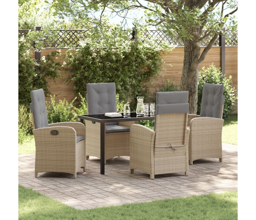 Juego de comedor de jardín de 5 piezas con cojines beige poliratán