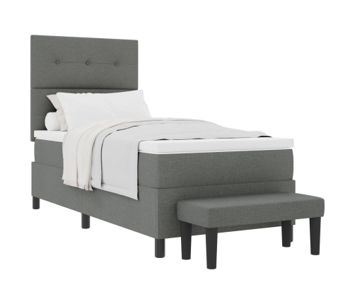 Cama Box Spring con Colchón y Banco Gris Oscuro 90x200 cm Tela