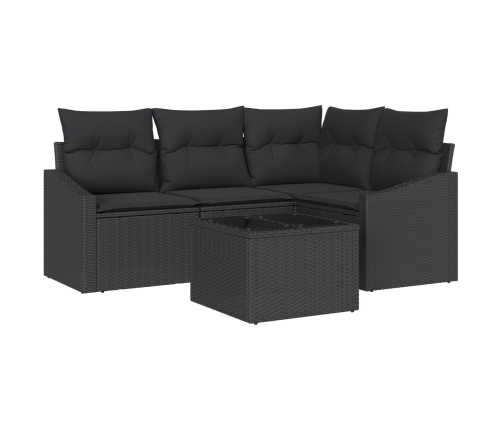 Conjunto de Sofá del Jardín  Juego de 5 Negro Ratán, Poliéster