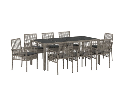 Conjunto de Comedor de Jardín de 9 Piezas con Cojines en Gris de Poliratán