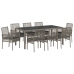 Conjunto de Comedor de Jardín de 9 Piezas con Cojines en Gris de Poliratán