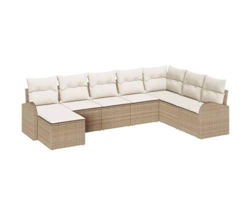 Conjunto de Sofá de Jardín  Juego de 8 Beige Ratán, Poliéster
