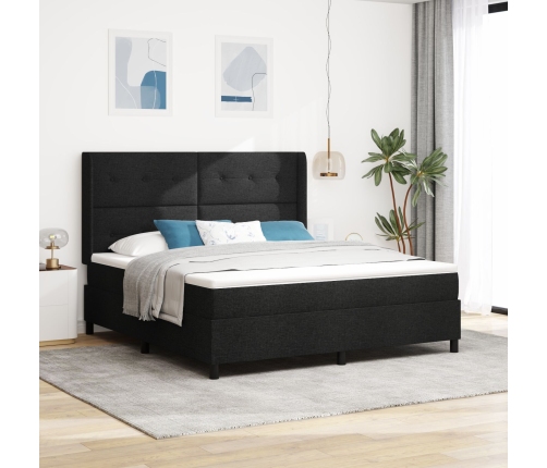 Cama con somier y colchón  Negro 180x200 cm Tela