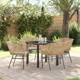 Set de 3 Marrón PE Rattan Mediano Silla de Jardín Cuadrada