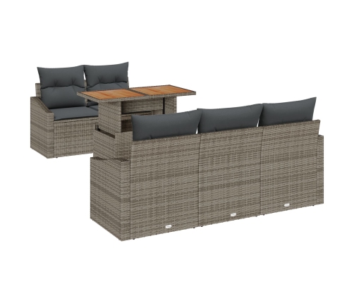 Conjunto de Comedor de Jardín de 6 Piezas con Cojines Gris Poliratán Acacia