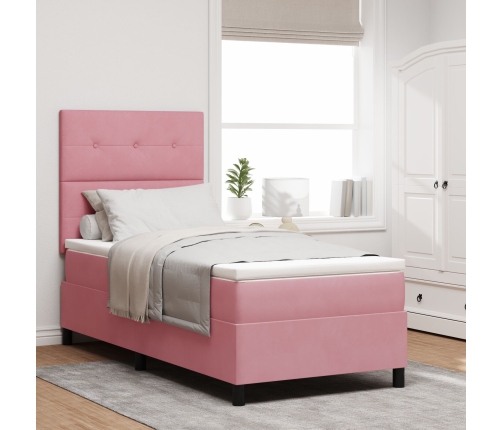 Cama con somier y colchón  Rosa 100x200 cm Terciopelo