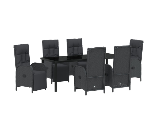 Conjunto de comedor de jardín con cojines de poliratán negro