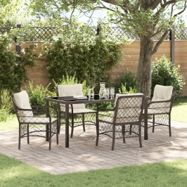 Conjunto de Comedor de Jardín de 5 Piezas con Cojines Marrón Poliratán