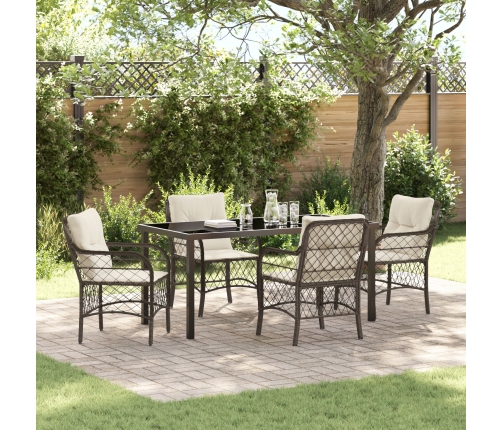 Conjunto de Comedor de Jardín de 5 Piezas con Cojines Marrón Poliratán