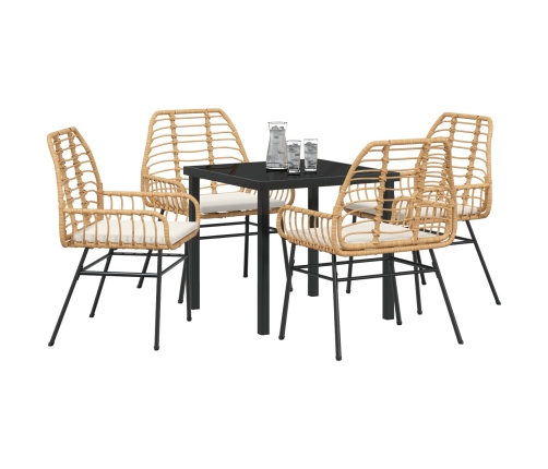 Conjunto de Comedor de Jardín de 5 Piezas con Cojines Marrón Polirratán