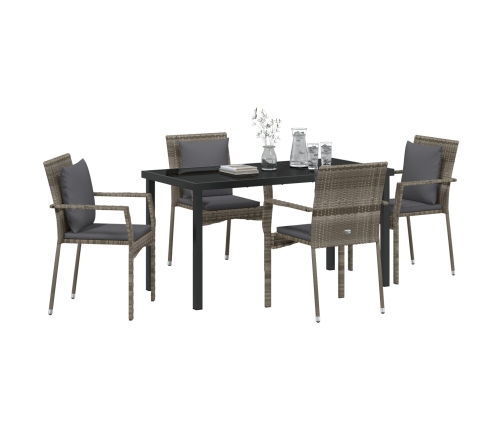 Juego de Comedor de Jardín  de 5 piezas con cojines Gris Poliratán