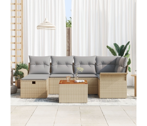 Conjunto de Sofá de Jardín de 7 Piezas con Cojines Beige Ratán Poliéster
