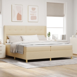 Cama Box Spring  con Colchón y LED Crema 200x200 cm Tela