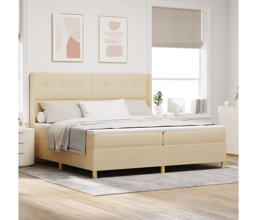 Cama Box Spring  con Colchón y LED Crema 200x200 cm Tela