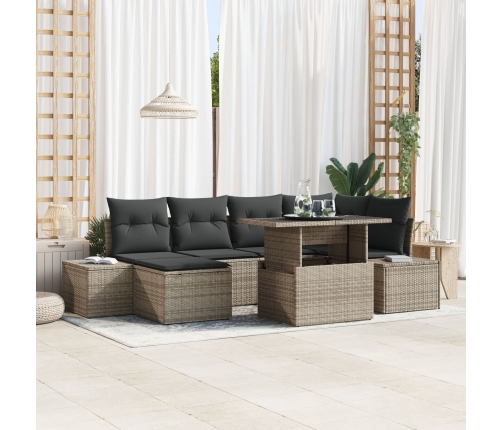 Juego de Sofás de Jardín Set de 7 Beige Rattan, Poliéster