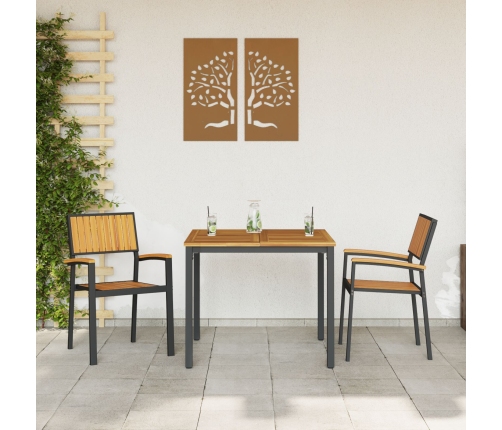 Juego de Comedor de Jardín de 3 Piezas Negro y Madera Metal y Madera