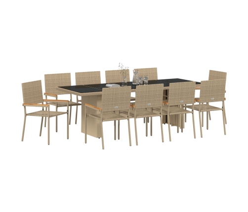 Conjunto de Comedor de Jardín de 11 Piezas  Beige de Poliratán