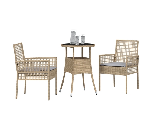 Juego de Comedor de Jardín Set de 3 Beige Mimbre, Vidrio Duradero