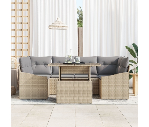 Juego de Sofás de Jardín Conjunto de 7 Beige y Gris