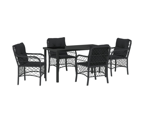 Juego de Comedor para Jardín de 5 Piezas con Cojines de Ratan Poliéster Negro