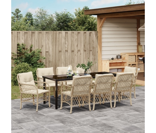 Conjunto de Comedor de Jardín  de 9 Piezas con Cojines Beige Poliratán