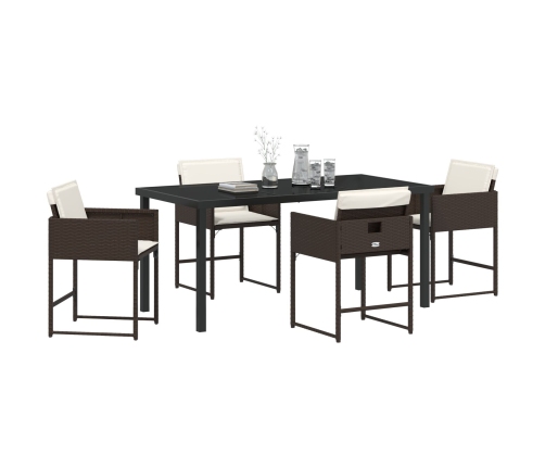 Set de Comedor de Jardín de 5 Piezas con Cojines Marrón Ratán Polímero