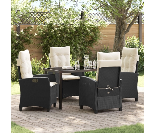 Conjunto de comedor de jardín de 5 piezas con cojines en Poliratán negro