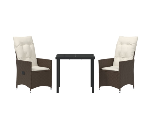 Set de Comedor Jardín de 3 Piezas con Cojines Marrón Poliratán