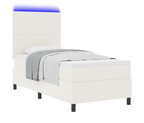 Cama con somier y colchón LED crema 90x200 cm tela de corduroy