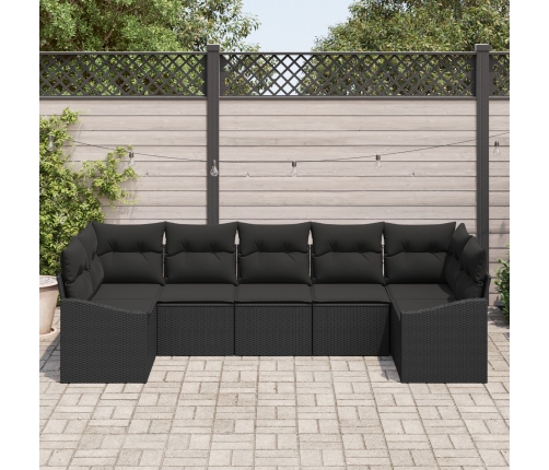 Conjunto de Sofá de Jardín  Set de 7 Negro Ratán y Poliéster