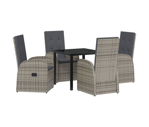 Set de Comedor de Jardín de 5 Piezas  con Cojines Ratán Poliéster Gris