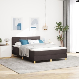 Cama Box Spring  con Colchón y LED Marrón Oscuro 140x190 cm Tela