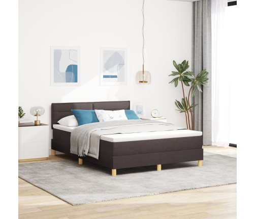 Cama Box Spring  con Colchón y LED Marrón Oscuro 140x190 cm Tela