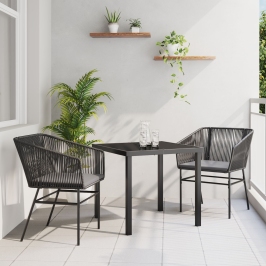 Set de Comedor de Jardín  de 3 piezas con Cojines Negro Poliratán