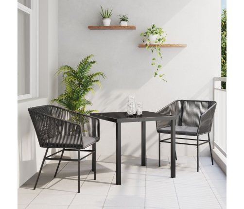 Set de Comedor de Jardín  de 3 piezas con Cojines Negro Poliratán
