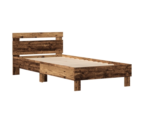 Estructura de Cama  con Luces LED Madera Vieja 75x190 cm Madera de Ingeniería