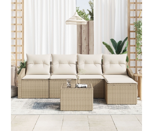 Conjunto de Sofá de Jardín Set de 6 Beige Ratan y Poliéster