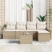 Conjunto de Sofá de Jardín Set de 6 Beige Ratan y Poliéster