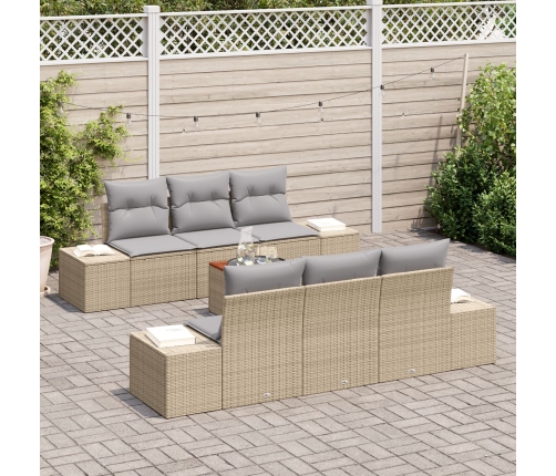 Conjunto de Sofá de Jardín  de 7 Piezas con Cojines Beige Poliratán Acacia