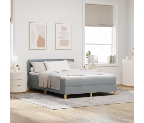 Cama Box Spring  con Colchón y Luz LED Gris Claro 160x200 cm Tela