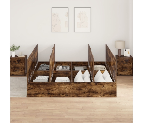 Estructura de cama  Roble ahumado Madera Doble Con almacenamiento