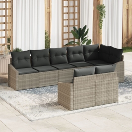 Conjunto de Sofá de Jardín 8 Piezas Gris Ratán