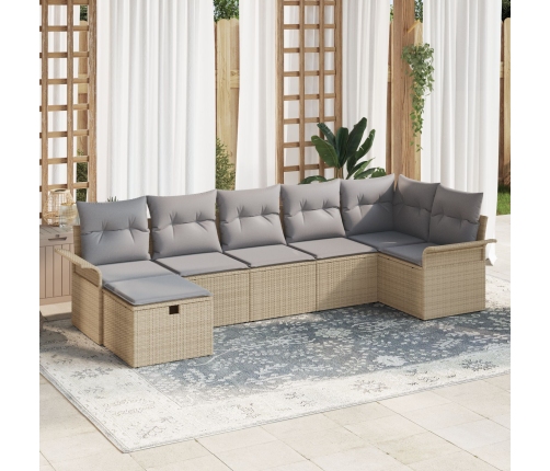Conjunto de Sofá de Jardín  de 7 Piezas con Cojines Beige Ratán Poliéster