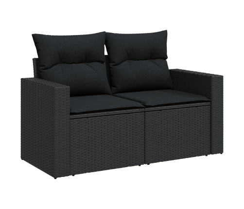 Conjunto de Sofás de Jardín  de 8 piezas con Cojines Negro Polirratán Acacia, Conjunto de Comedor de Jardín  de 3 piezas con Cojines Negro Polirratán Acacia